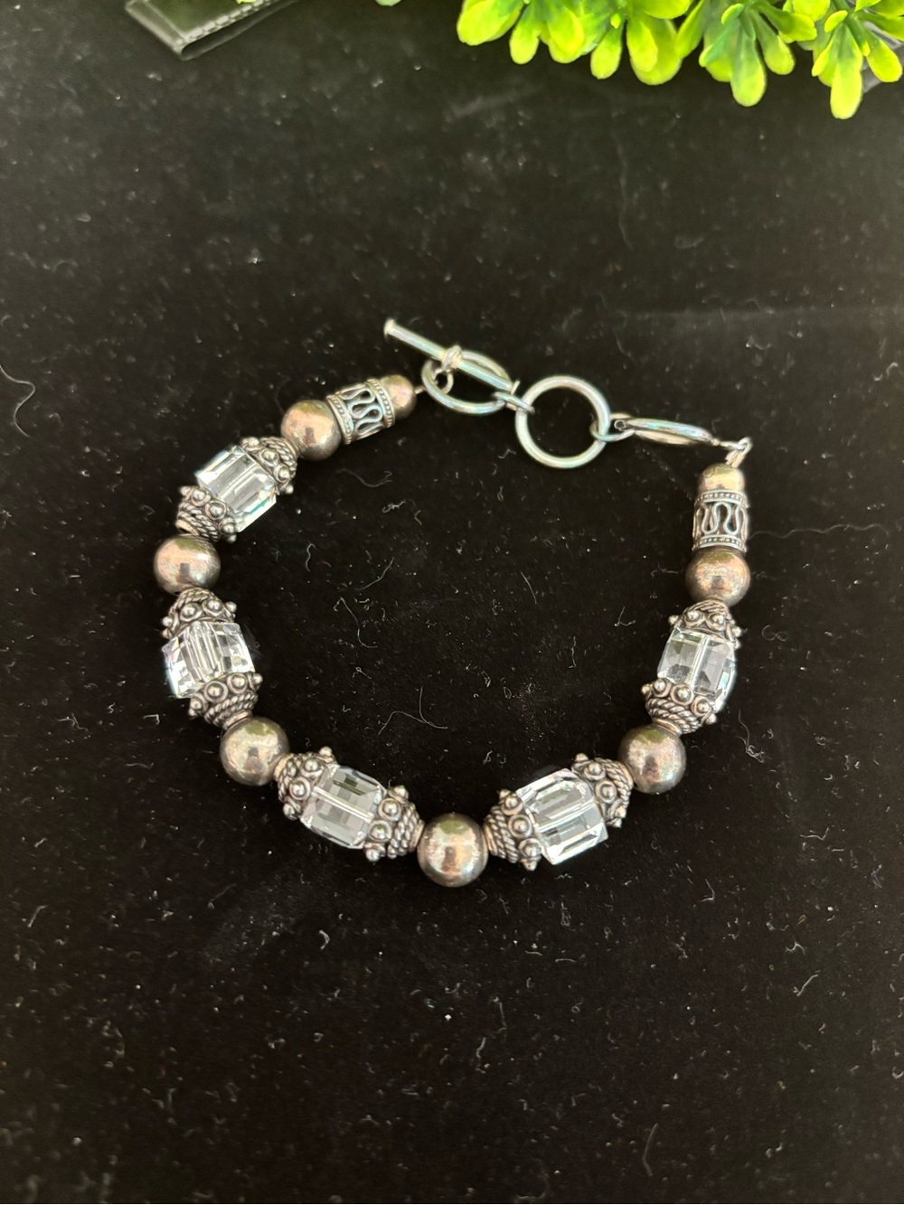 Silver Crystal Bead Toggle Bracelet - Women Jewelry